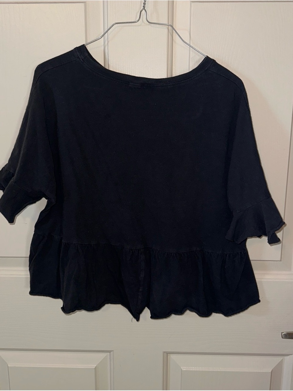 Women’s Black Ruffle-Hem Top - Casual Layered Tee